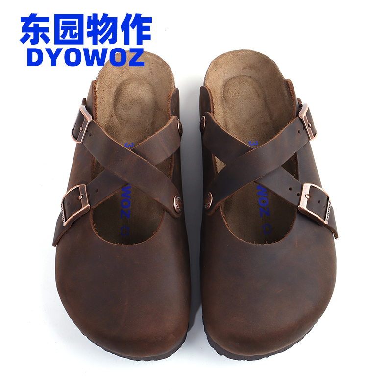 DYOWOZ/东园物作包头鞋真皮日系交叉玛丽珍鞋森系复古休闲勃肯鞋 - 图1