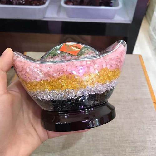 天然水晶碎石金元宝摆件五行五色五彩元宝居家电视柜摆件 - 图1