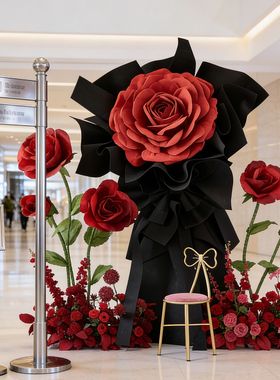 巨型玫瑰情人节商场美陈布置道具巨型玫瑰花装饰商场美陈布置道具