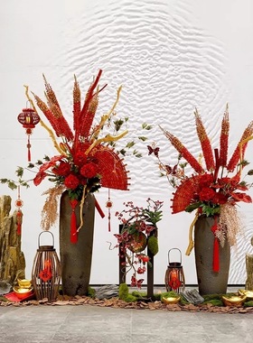 新年橱窗陈列道具商场酒店仿真花艺摆件景区红色灯笼茶楼国风美陈