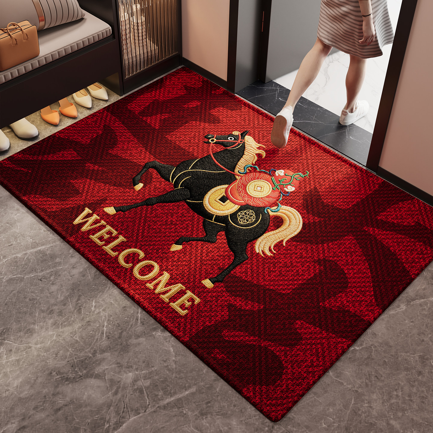 马年入户门地垫新年喜庆防滑脚垫2026新款耐脏除尘玄关可裁剪门垫,淘宝优惠券,粉丝福利购,淘宝优惠卷