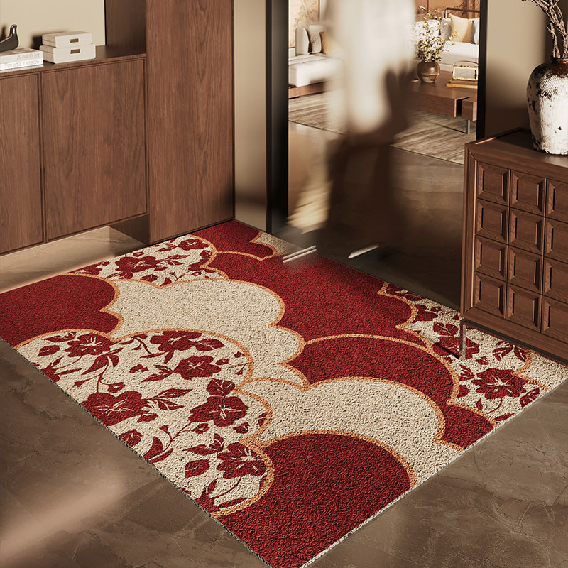 入户门地垫丝圈PVC红色喜庆玄关大门口免洗地毯刮泥除尘防滑脚垫,淘宝优惠券,粉丝福利购,淘宝优惠卷