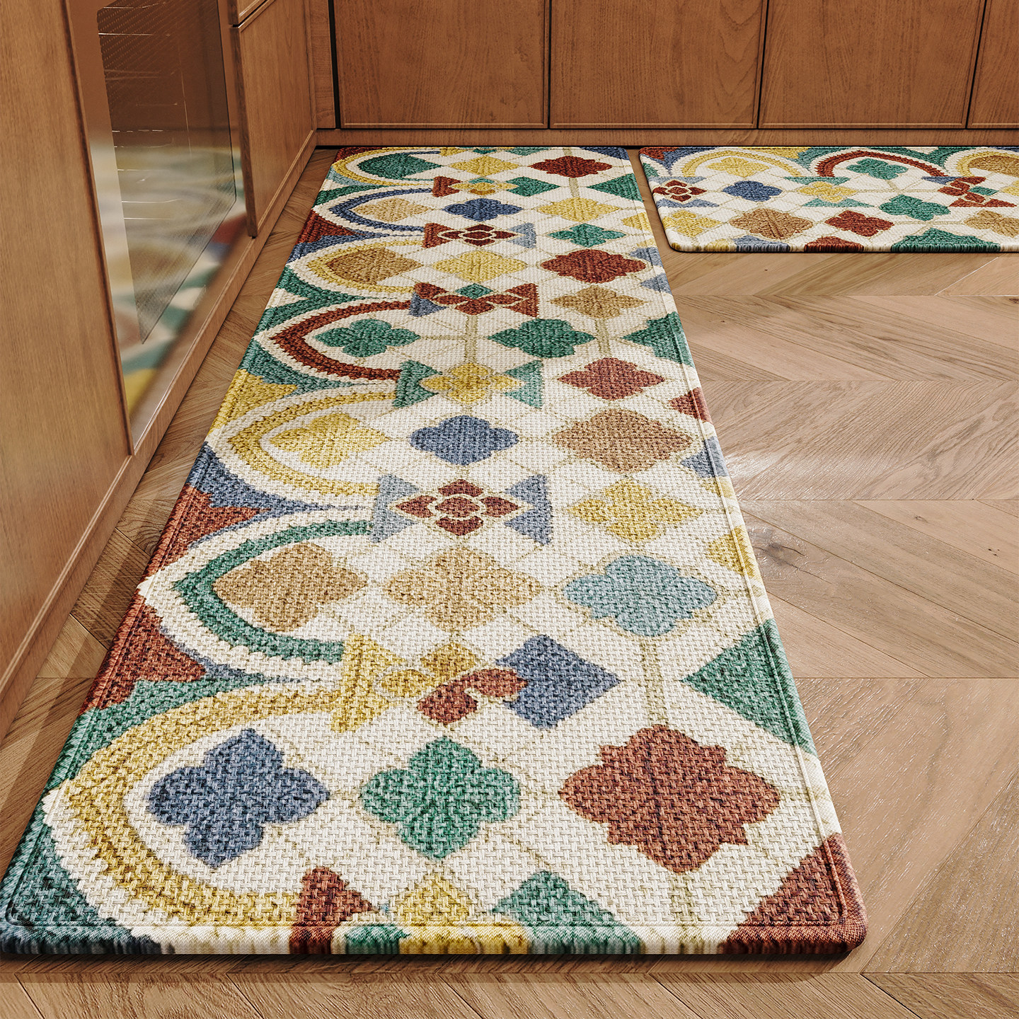 Household no-wash water-absorbent quick-drying kitchen floor mats imitation woven linen anti-slip, dirt-resistant and wear-resistant carpets