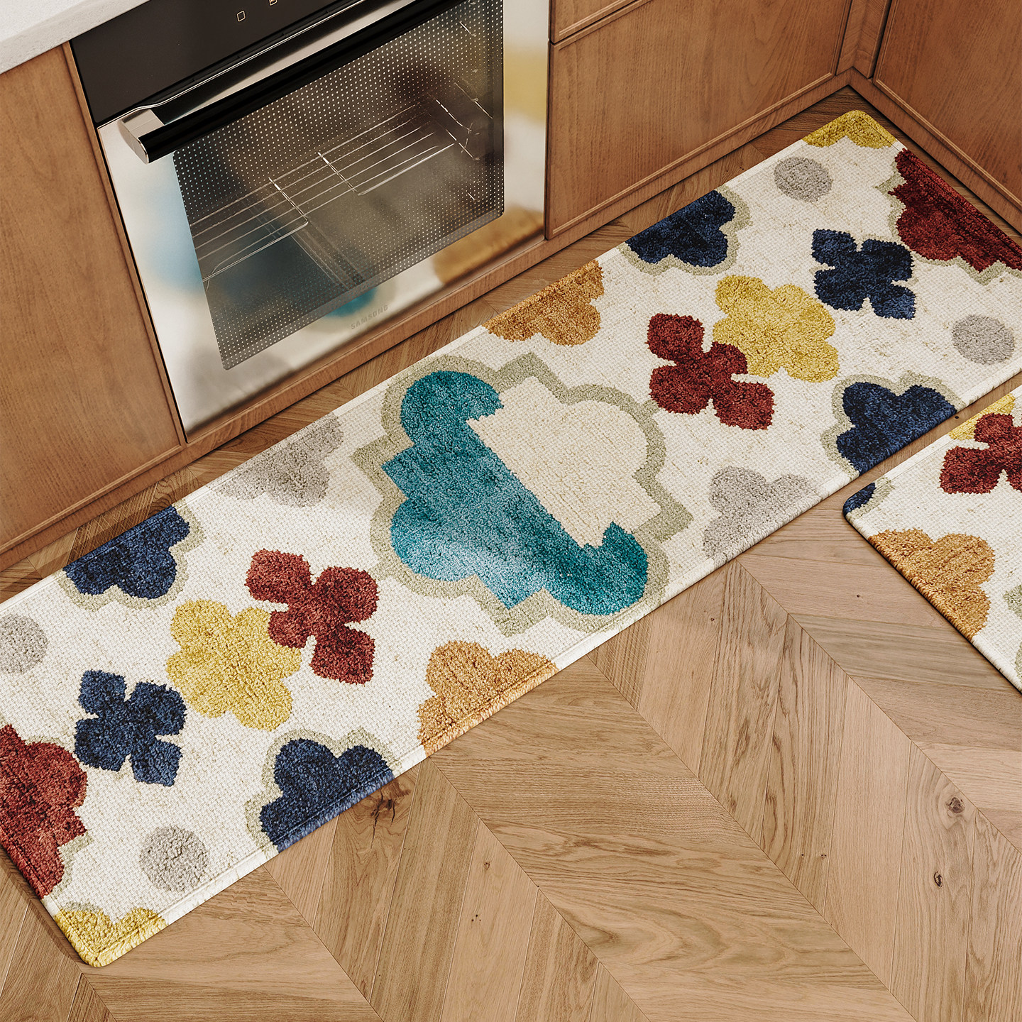 Household no-wash water-absorbent quick-drying kitchen floor mats imitation woven linen anti-slip, dirt-resistant and wear-resistant carpets