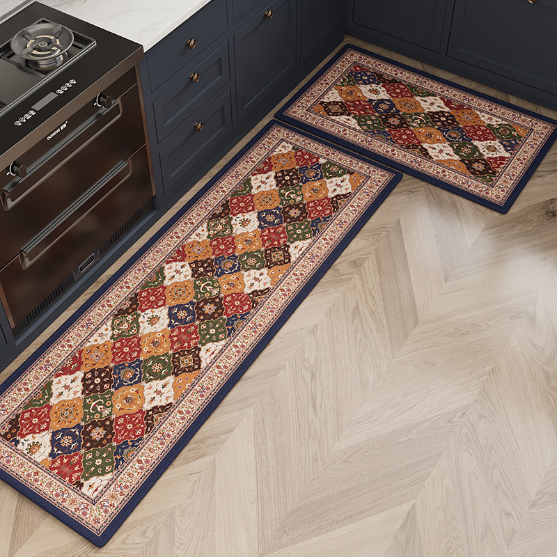 厨房地垫民族风防滑脚垫耐脏除尘防摔免洗地毯家用长条垫美式复古,淘宝优惠券,粉丝福利购,淘宝优惠卷