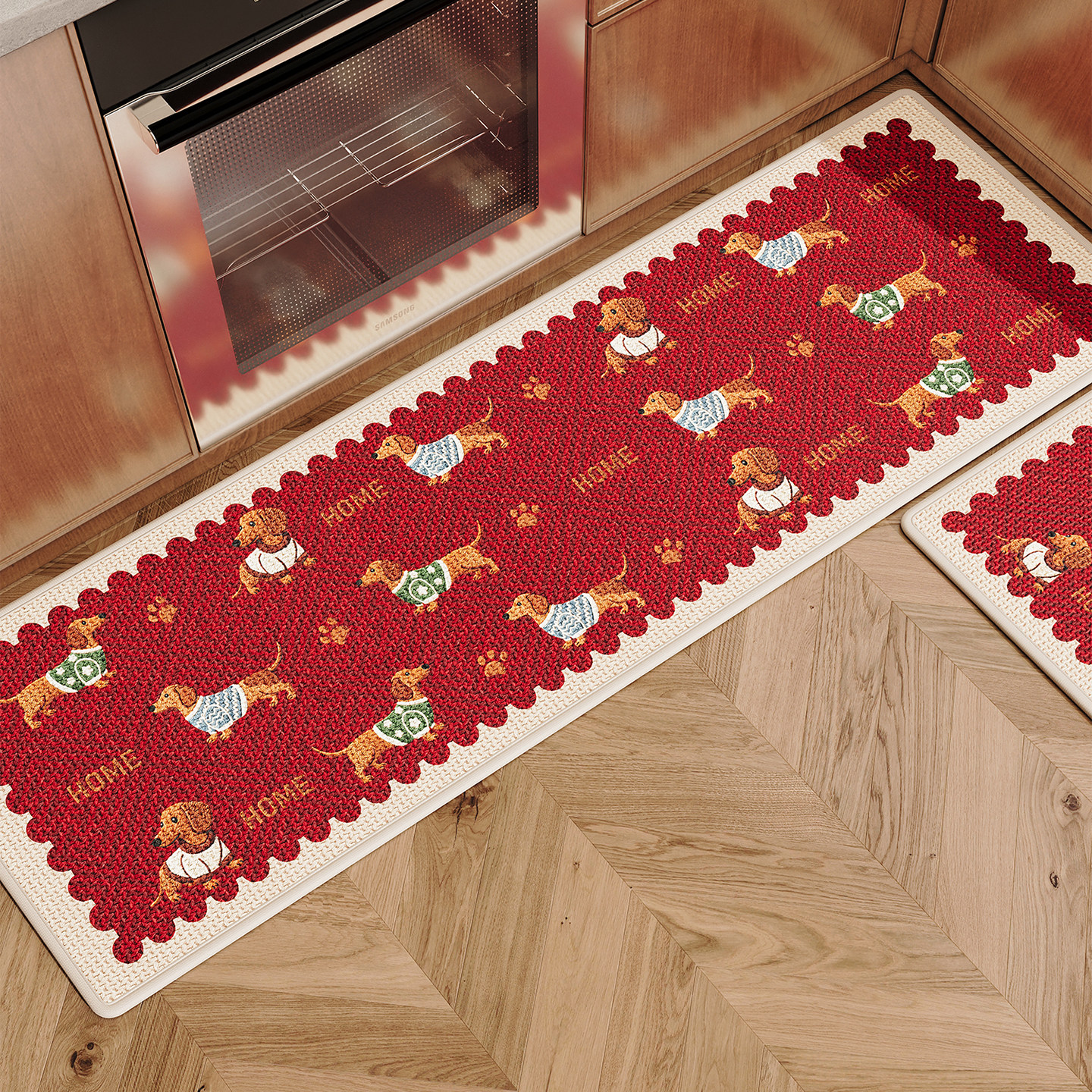 红色卡通厨房地垫防滑脚垫子高级感家用长条吸水速干耐脏免洗地毯,淘宝优惠券,粉丝福利购,淘宝优惠卷