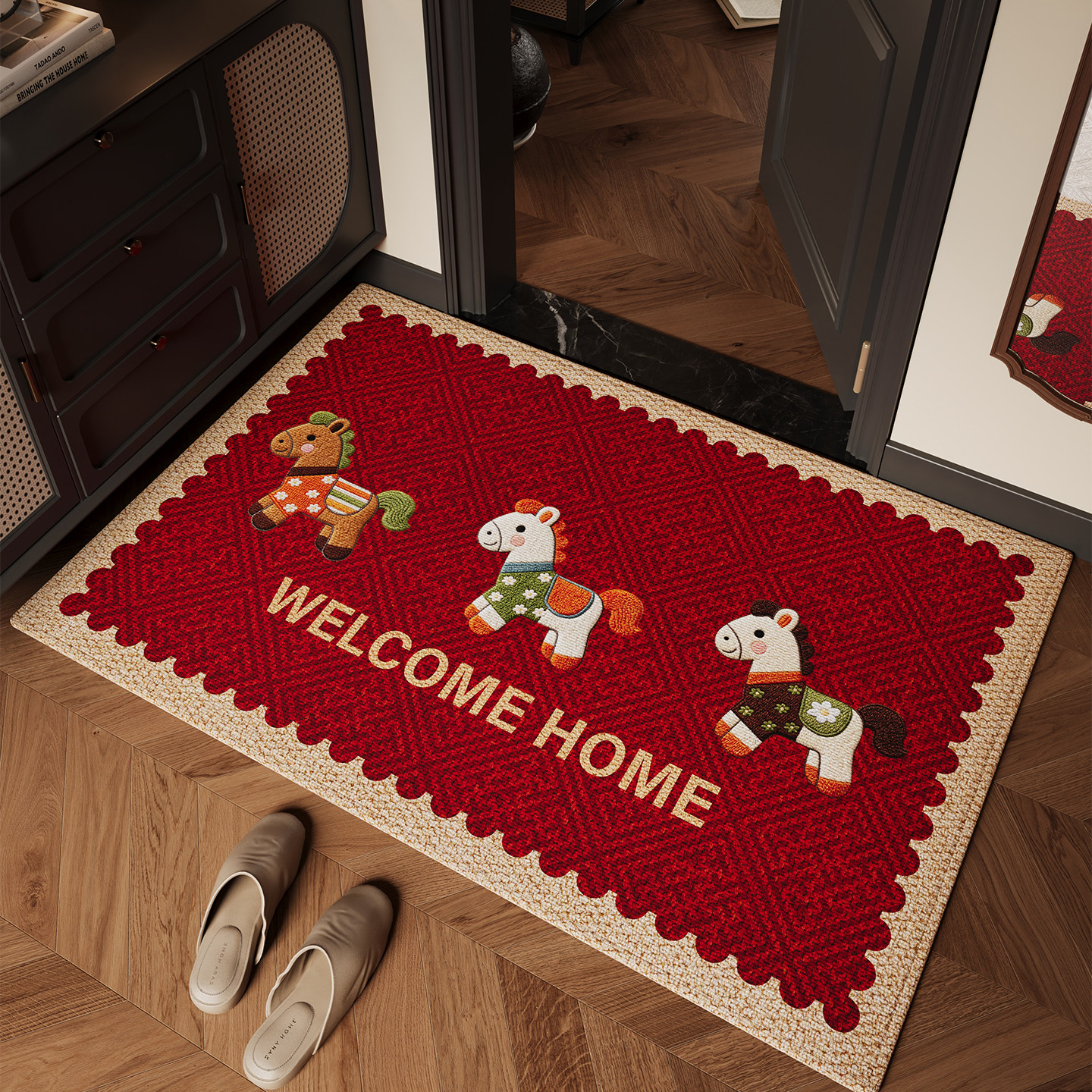 马年入户门地垫高级感2026新款红色耐脏除尘防滑脚垫玄关门口门垫,淘宝优惠券,粉丝福利购,淘宝优惠卷