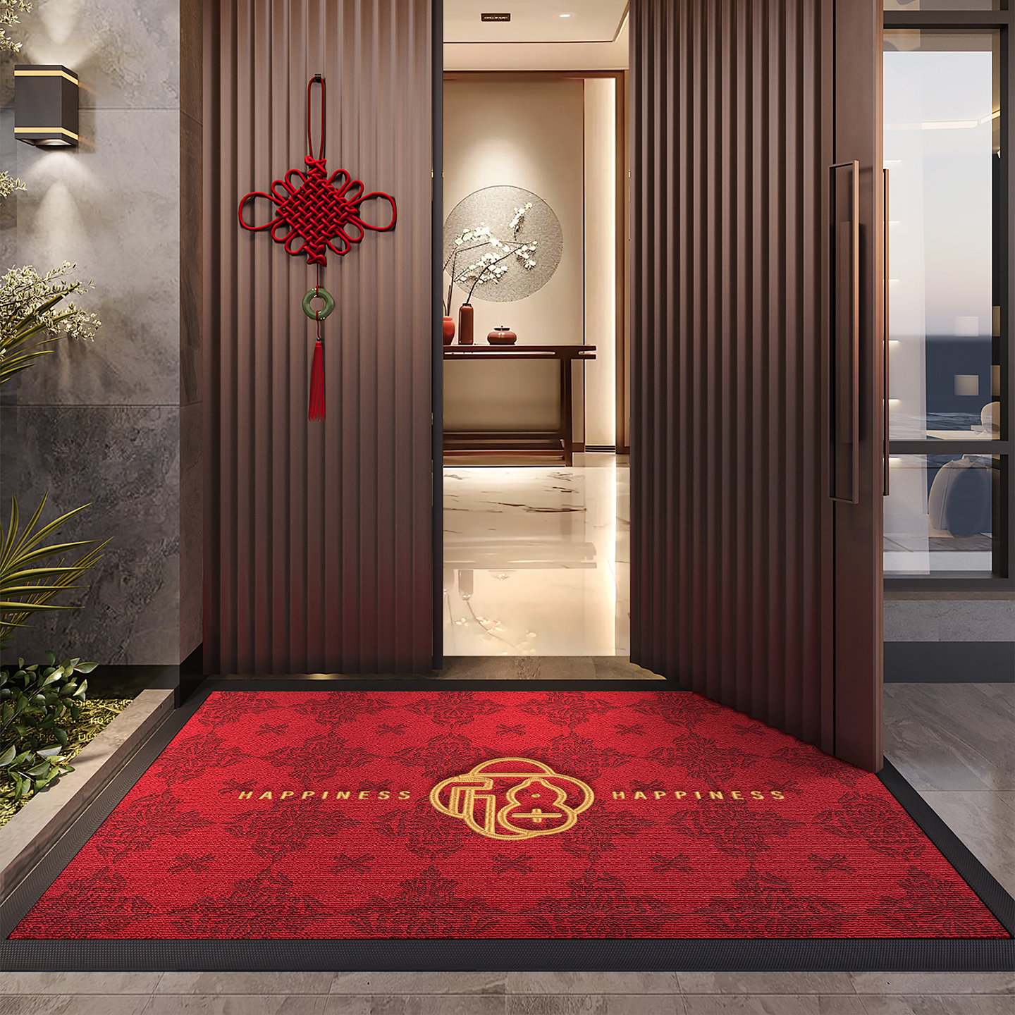 新年红色入户门地垫别墅高端防滑脚垫大门口进门地毯耐脏除尘门垫 - 图0