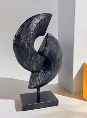 北欧轻奢大理石金属半月牙雕塑摆件客厅玄关书房电视柜家居装饰品