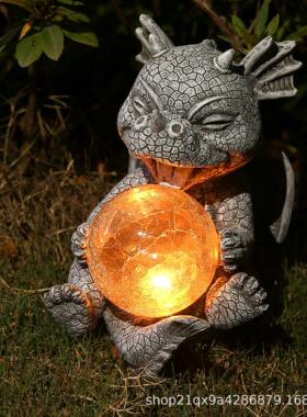 热销带翅膀龙抱灯太阳能发光庭院户外摆件花园阳光房小雕塑