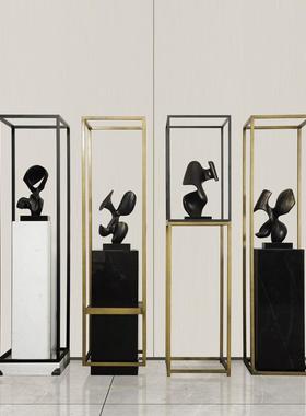 落地大理石雕塑底座酒店商场办公楼走道摆件橱窗带灯展台石墩基座