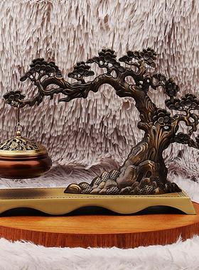 黄铜吊炉不老松仿真迎客松香炉创意中式客厅玄关桌面摆件铜工艺品