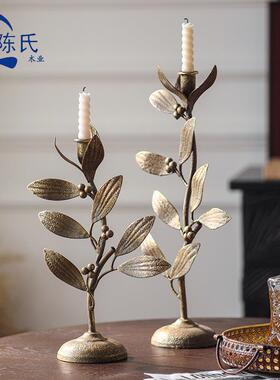 复古铁艺蜡烛台植物花朵烛台道具玄关台面摆件美式烛光晚餐氛围感