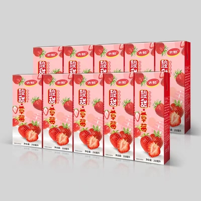 大颗网红爆款酸甜草莓风味饮品饮料早餐草莓味礼盒装250ml*10盒装