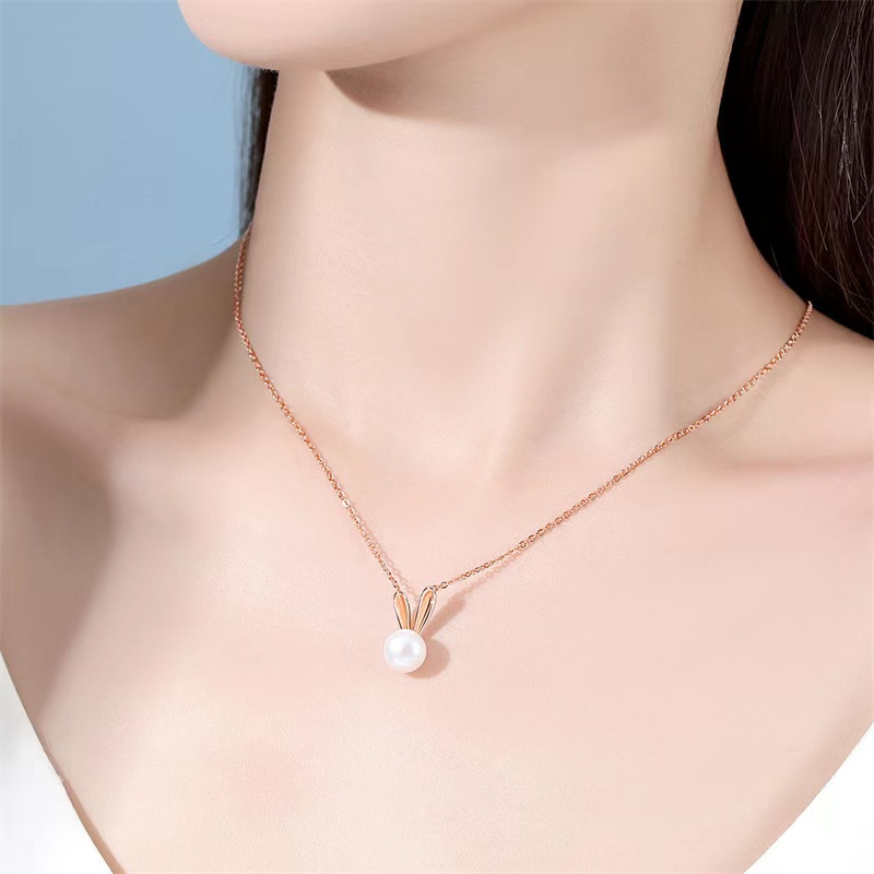 【自营】Idokawa小兔子珍珠项链女2025新款纯银akoya澳白吊坠小众 - 图1