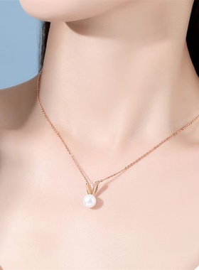 自营小兔子淡水珍珠项链女纯银