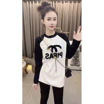 Splicing Eurostock Warm 2023 Stitched Sweatshirt Loose sweater New winter Women Coloured blouses Long sleeves Round Collar Slim