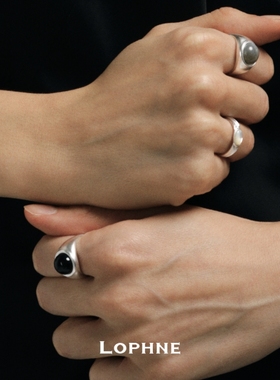 LOPHNE经典圆形黑玛瑙戒指