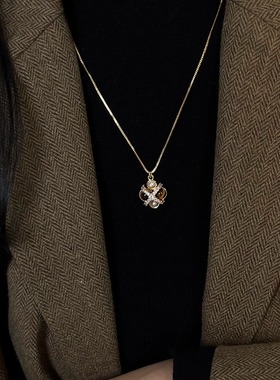 法式复古虎眼石珍珠长款毛衣链