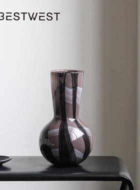 中古玻璃花级感摆件客厅插花餐桌复古水培器皿意式极简花器