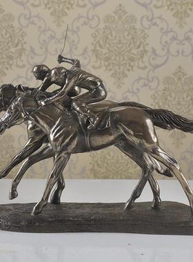 厂家直销家居饰品欧式摆件样板房装饰品冷铸铜双马骑马人物雕塑
