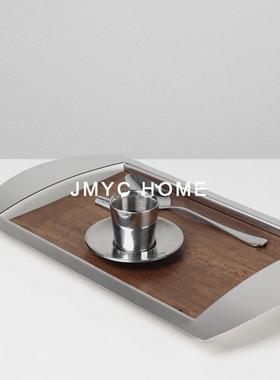 现代轻奢不锈钢桃摆木装饰托盘件样房客厅家居软装收TEP胡纳板水