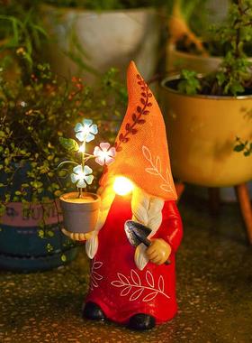 太阳能地精小矮人树脂户外装饰卡通庭院树脂工艺品摆件可爱树脂灯