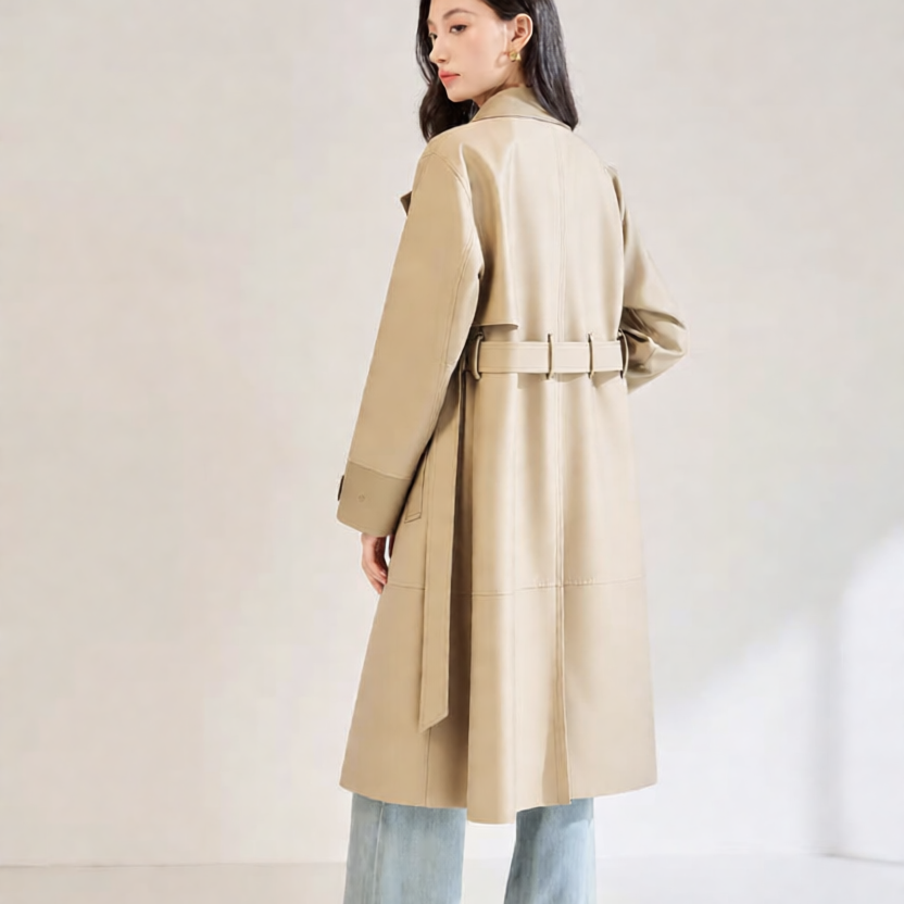 馨菲法式复古皮质拼接长款皮衣(配腰带)61181,淘宝优惠券,粉丝福利购,淘宝优惠卷