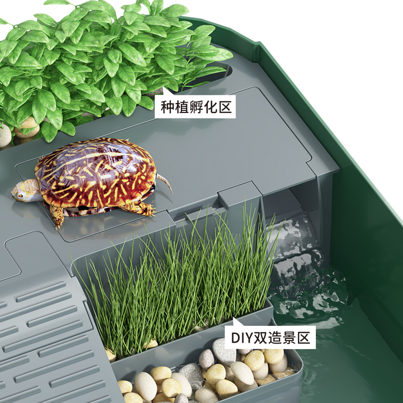 生态乌龟适用缸带爬台晒台鳄龟巴西龟饲养箱家用客厅小型别墅龟缸-图1