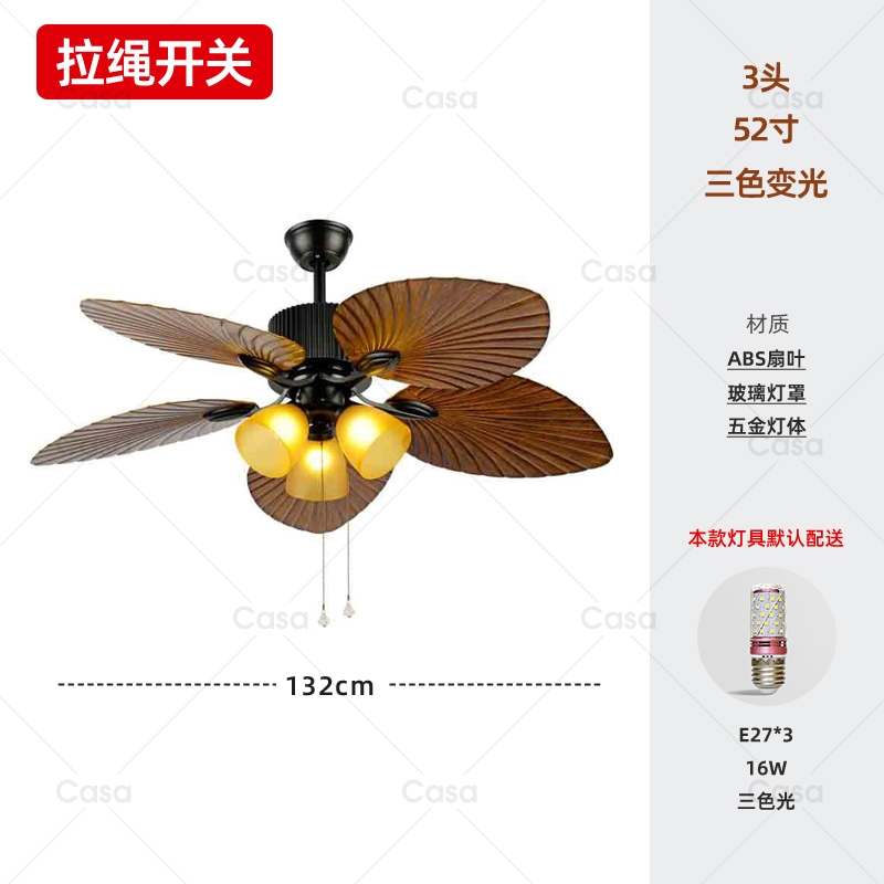 美式复古卧室风扇灯南洋风房间一能中古餐厅灯casa体吸顶吊扇灯智 - 图0