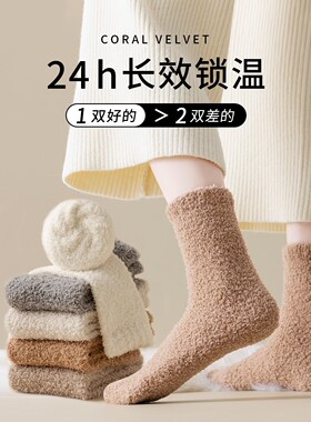 珊瑚绒厚袜子女秋冬款保暖袜长袜
