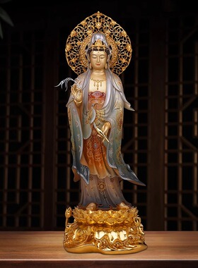 纯铜彩绘西方三圣佛像大势至观音