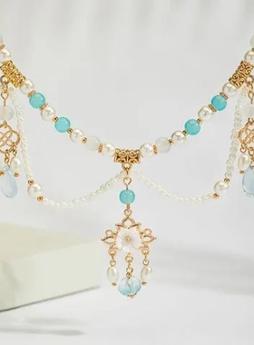 旗袍唯美宋制项链复古古风森系汉服配饰诃子璎珞双层吊坠珍珠饰品