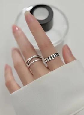 时髦食指做旧帅气超A潮酷戒指泰银开口复古高级感指环网红女