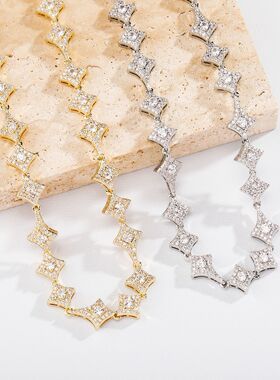 金澳饰品微镶锆石双吊四角星弹簧扣手链项链一套可搭配小红书热卖