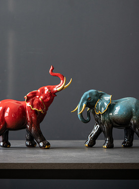 陶瓷创意大象摆件一对家居客厅电视柜酒柜装饰品乔迁新居开业
