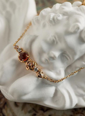 日系【维纳斯】小众设计镀玫瑰金仿石榴石手链女款复古轻奢风文艺