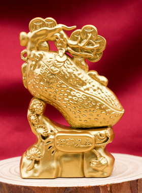 W新款好事发生花生造型摆件金属沙金工艺一生如意家居招财工艺品