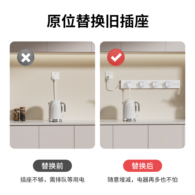 带线明装轨道插座可移动家用厨房电力导轨滑动插排大功率扩展插座,淘宝优惠券,粉丝福利购,淘宝优惠卷