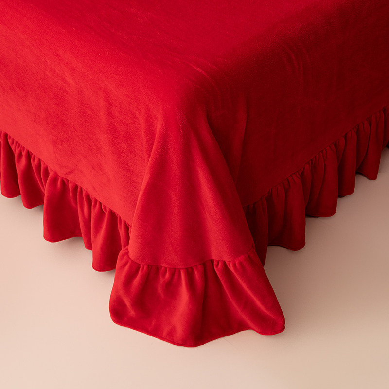 红色牛奶绒新婚四件套婚庆结婚双面绒被套冬季珊瑚绒床单喜被陪嫁