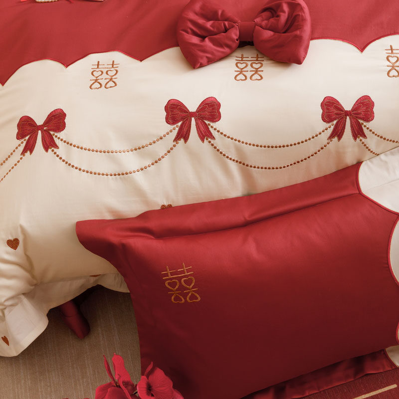 高端婚庆100S长绒棉四件套全棉纯棉被套床单结婚陪嫁红色床上用品,淘宝优惠券,粉丝福利购,淘宝优惠卷