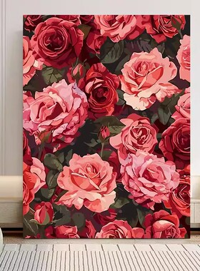 玫瑰花墙成品装饰画油画风花卉小众高级唯美向日葵卧室客厅摆挂画