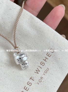足银999纯银躲猫猫项链可爱设计感手工绳项链纯银生日礼物送女友