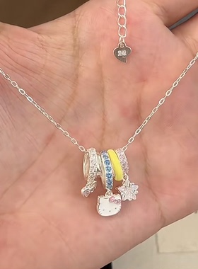 足银990凯蒂猫Kitty多巴胺小马少女心项链吊坠高颜值锁骨链送女友