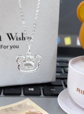 足银990轻松熊可爱小熊锁骨链ins风银质吊坠少女心甜美纯银项链