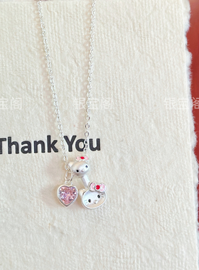 足银999hello kitty纯银蝴蝶结吊坠项链女锁骨链甜美可爱送女友