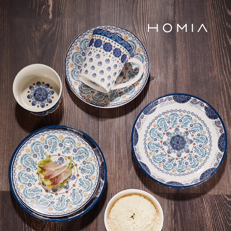 HOMIA蓝桔花出口陶瓷碗具套餐具套装家用饭碗面碗汤碗盘乔迁碗碟