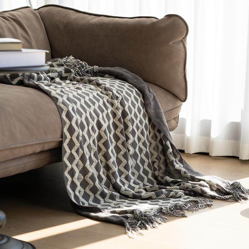 北欧风盖毯流苏波浪纹沙发毯休闲毯现代简约民宿酒店样板房床尾毯,淘宝优惠券,粉丝福利购,淘宝优惠卷