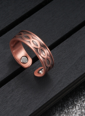 2024新款纯红铜戒指开口戒指8字无限符号磁性戒指男生饰品礼物