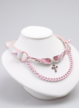 甜酷辣妹天使翅膀十字架项圈